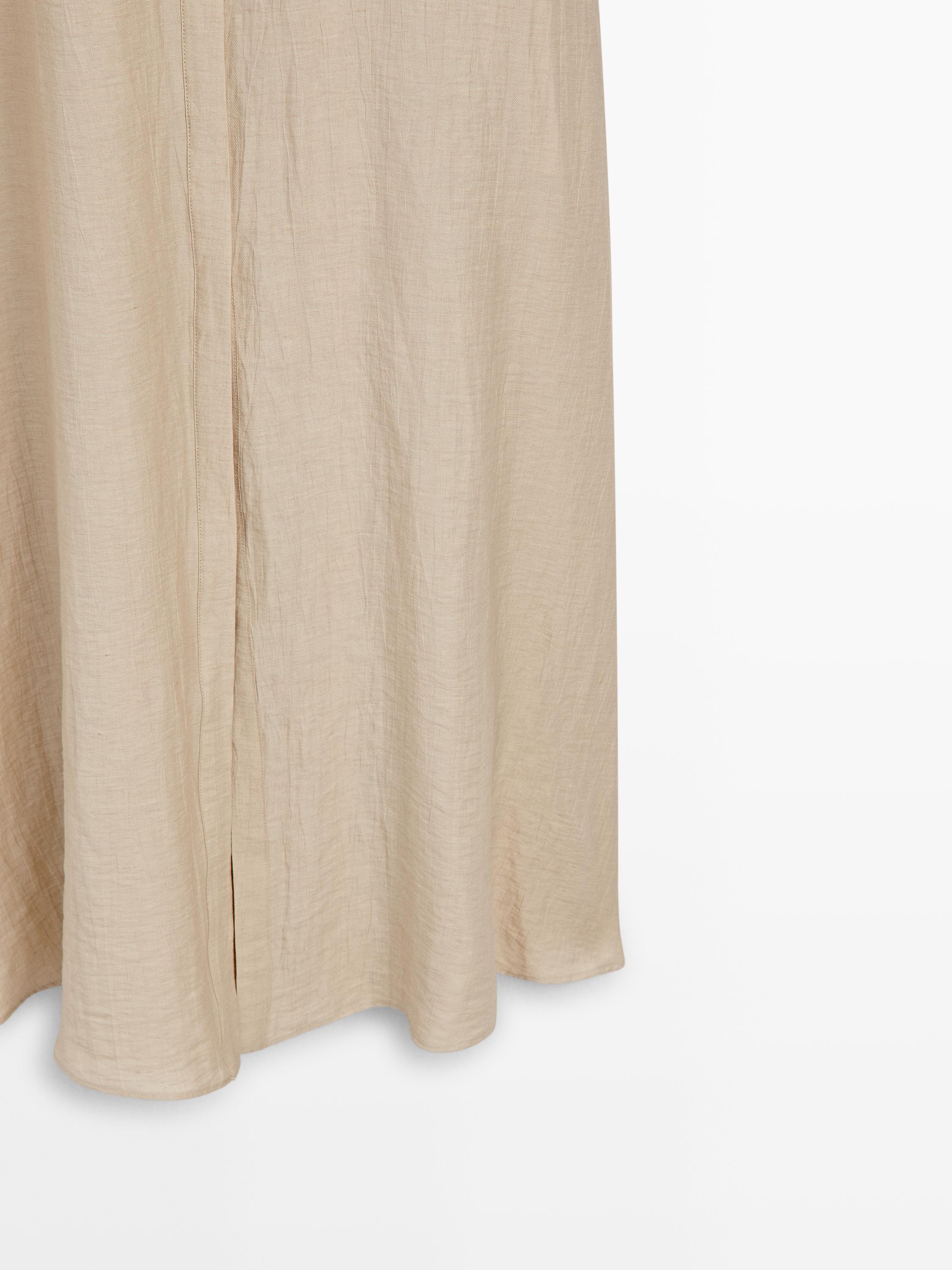 Linen blend polo collar midi dress